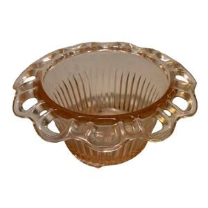 Depression Glass Pink Bowl Flower Old Colony Footed Lace Edge Ribbed Scalloped